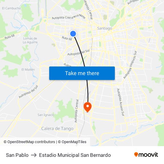 San Pablo to Estadio Municipal San Bernardo map