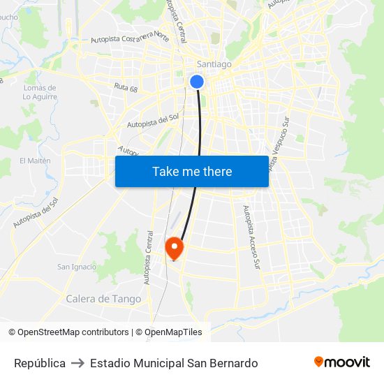 República to Estadio Municipal San Bernardo map