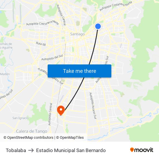 Tobalaba to Estadio Municipal San Bernardo map