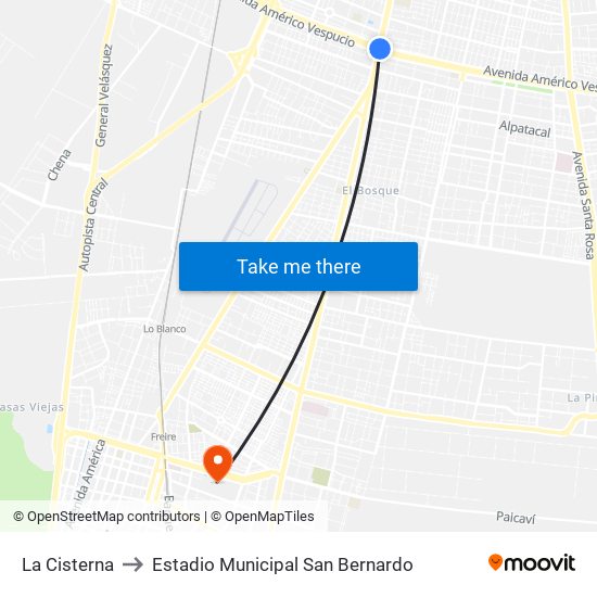 La Cisterna to Estadio Municipal San Bernardo map