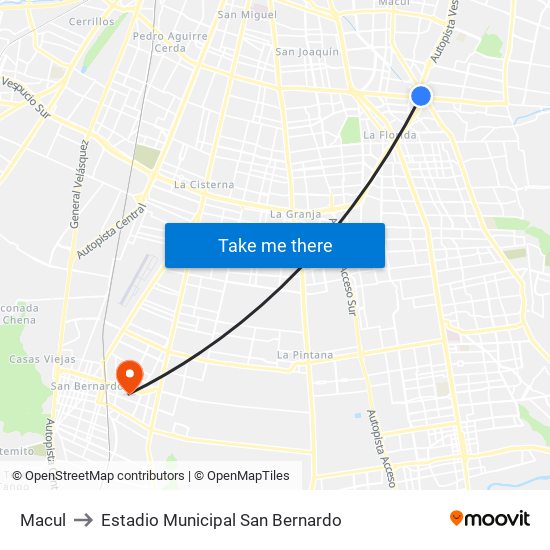 Macul to Estadio Municipal San Bernardo map