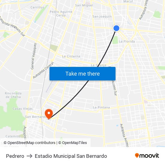 Pedrero to Estadio Municipal San Bernardo map