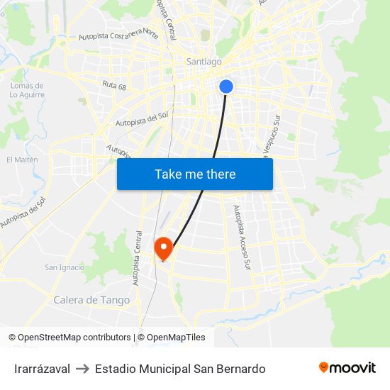 Irarrázaval to Estadio Municipal San Bernardo map