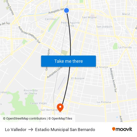 Lo Valledor to Estadio Municipal San Bernardo map