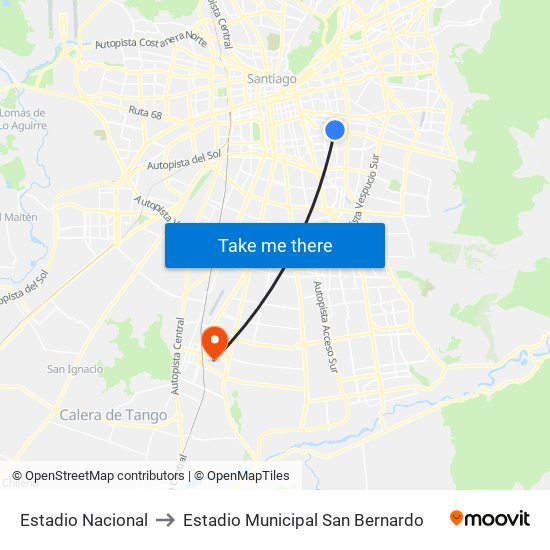 Estadio Nacional to Estadio Municipal San Bernardo map