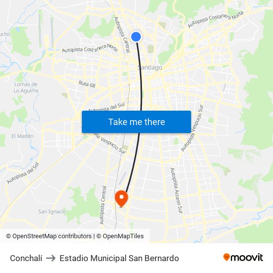 Conchalí to Estadio Municipal San Bernardo map