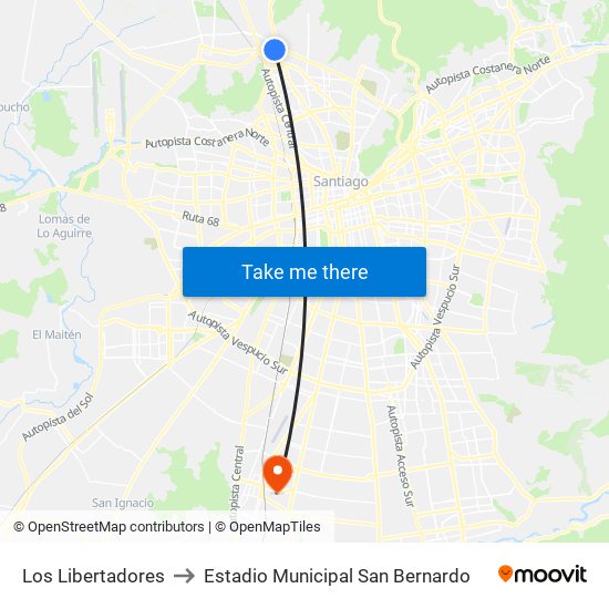 Los Libertadores to Estadio Municipal San Bernardo map