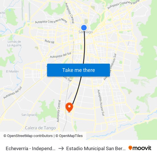 Echeverría - Independencia to Estadio Municipal San Bernardo map