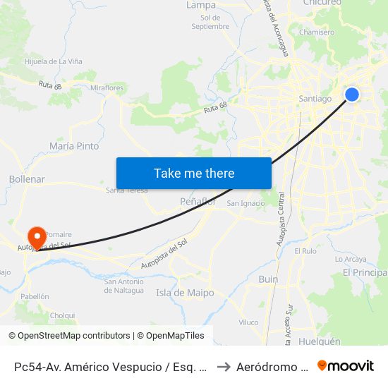 Pc54-Av. Américo Vespucio / Esq. Av. Cristóbal Colón to Aeródromo Melipilla map