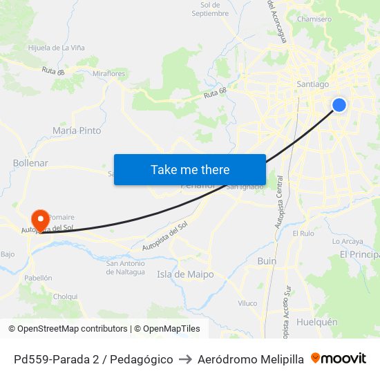 Pd559-Parada 2 / Pedagógico to Aeródromo Melipilla map