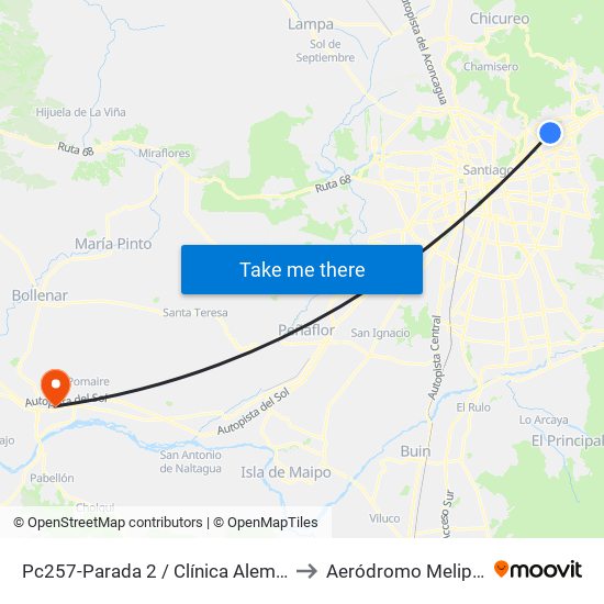 Pc257-Parada 2 / Clínica Alemana to Aeródromo Melipilla map