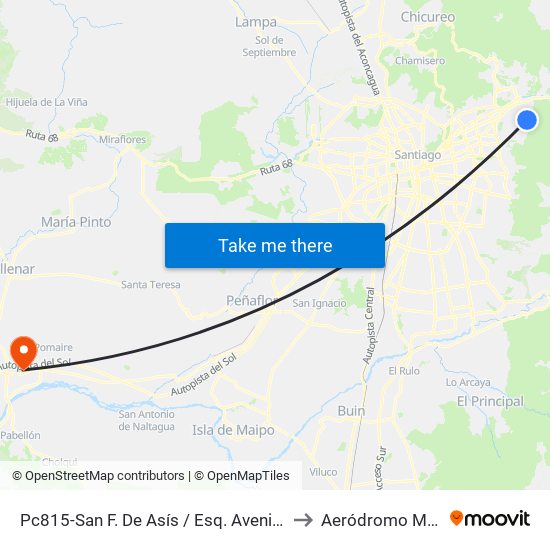 Pc815-San F. De Asís / Esq. Avenida La Plaza to Aeródromo Melipilla map