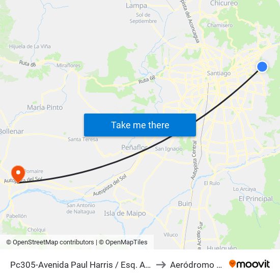 Pc305-Avenida Paul Harris / Esq. Av. Cristóbal Colón to Aeródromo Melipilla map