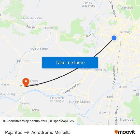 Pajaritos to Aeródromo Melipilla map