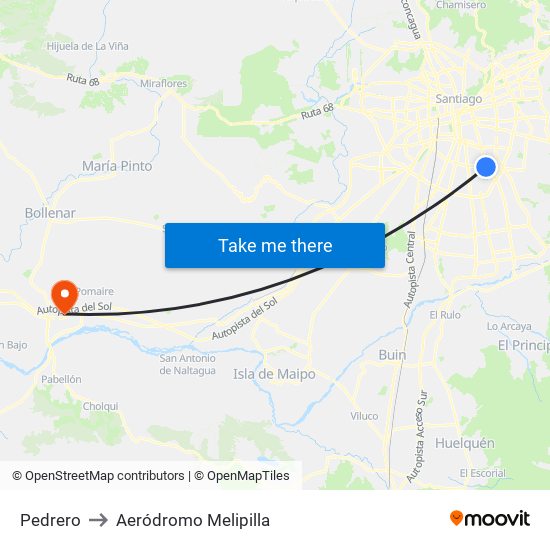 Pedrero to Aeródromo Melipilla map