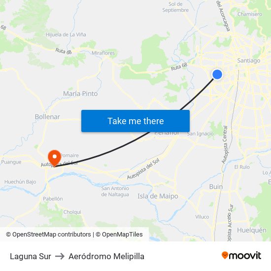 Laguna Sur to Aeródromo Melipilla map