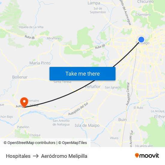 Hospitales to Aeródromo Melipilla map