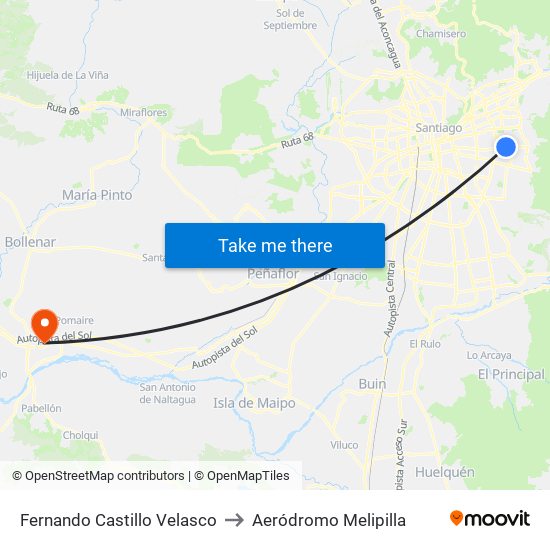 Fernando Castillo Velasco to Aeródromo Melipilla map