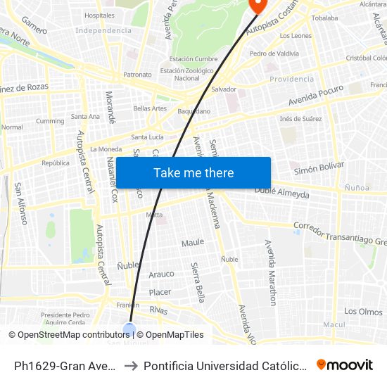 Ph1629-Gran Avenida / Esq. Gambetta to Pontificia Universidad Católica De Chile - Campus Lo Contador map