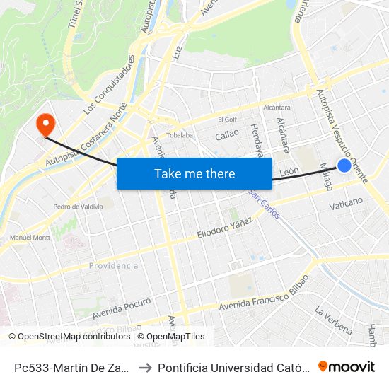 Pc533-Martín De Zamora / Esq. César Cascabel to Pontificia Universidad Católica De Chile - Campus Lo Contador map