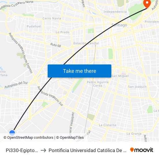 Pi330-Egipto / Esq. Nuvia to Pontificia Universidad Católica De Chile - Campus Lo Contador map