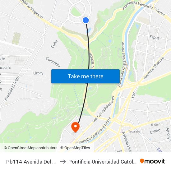 Pb114-Avenida Del Valle / Esq. Av. Santa Clara to Pontificia Universidad Católica De Chile - Campus Lo Contador map