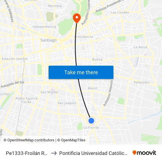 Pe1333-Froilán Roa / Esq. Froilán Roa to Pontificia Universidad Católica De Chile - Campus Lo Contador map