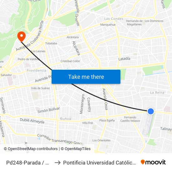 Pd248-Parada / Aeródromo Tobalaba to Pontificia Universidad Católica De Chile - Campus Lo Contador map