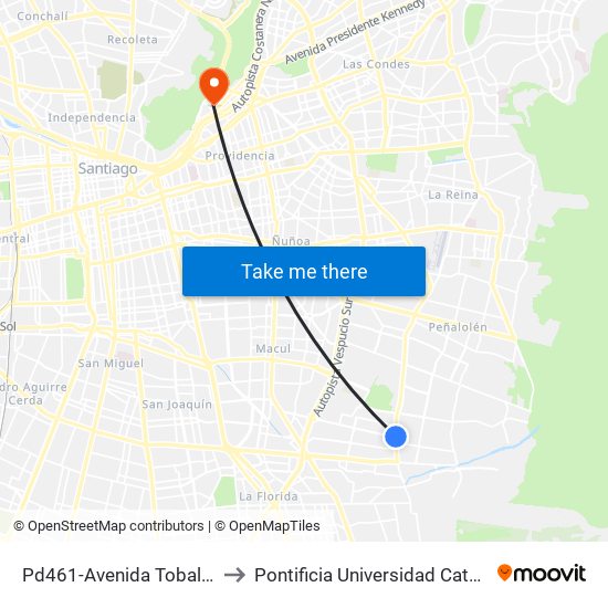 Pd461-Avenida Tobalaba / Esq. Avenida Las Torres to Pontificia Universidad Católica De Chile - Campus Lo Contador map