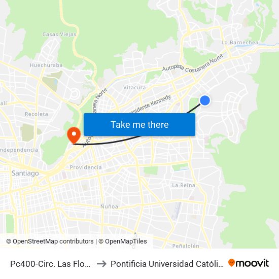 Pc400-Circ. Las Flores / Esq. Camino Mirasol to Pontificia Universidad Católica De Chile - Campus Lo Contador map