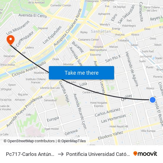 Pc717-Carlos Antúnez / Esq. Avenida El Bosque to Pontificia Universidad Católica De Chile - Campus Lo Contador map