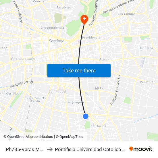 Ph735-Varas Mena / Esq. Brasilia to Pontificia Universidad Católica De Chile - Campus Lo Contador map