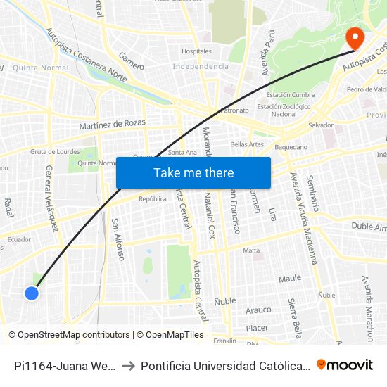 Pi1164-Juana Weber / Esq. Uspallata to Pontificia Universidad Católica De Chile - Campus Lo Contador map