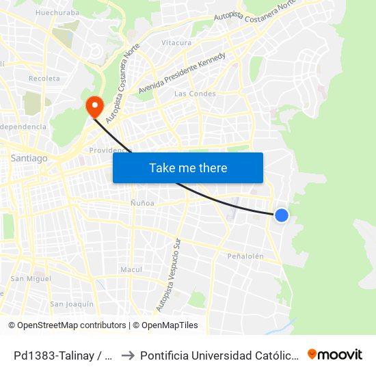 Pd1383-Talinay / Esq. Álvaro Casanova to Pontificia Universidad Católica De Chile - Campus Lo Contador map