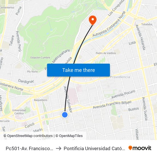 Pc501-Av. Francisco Bilbao / Esq. Avenida Italia to Pontificia Universidad Católica De Chile - Campus Lo Contador map