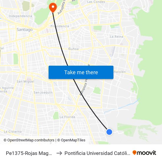 Pe1375-Rojas Magallanes / Esq. El Hualle Sur to Pontificia Universidad Católica De Chile - Campus Lo Contador map