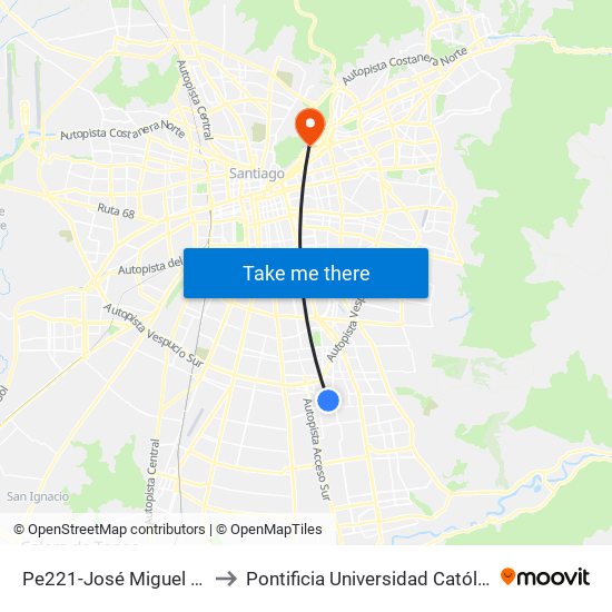 Pe221-José Miguel Carrera / Esq. Avenida Uno to Pontificia Universidad Católica De Chile - Campus Lo Contador map