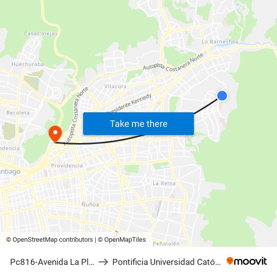 Pc816-Avenida La Plaza / Esq. Rep. De Hondura to Pontificia Universidad Católica De Chile - Campus Lo Contador map