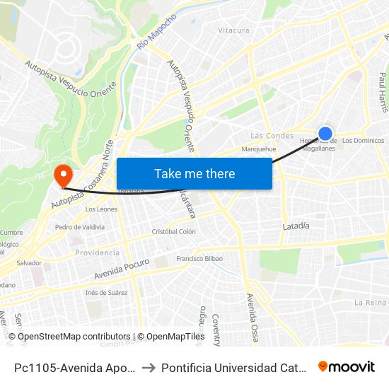 Pc1105-Avenida Apoquindo / Esq. Padre Errázuriz to Pontificia Universidad Católica De Chile - Campus Lo Contador map