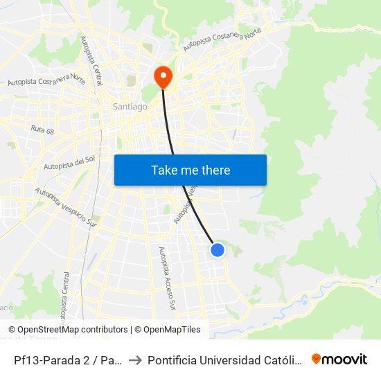 Pf13-Parada 2 / Paradero 23 Av. La Florida to Pontificia Universidad Católica De Chile - Campus Lo Contador map