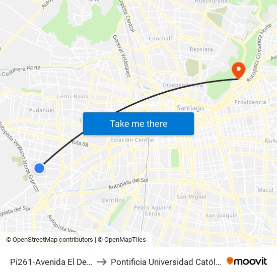 Pi261-Avenida El Descanso / Esq. Anita Lizana to Pontificia Universidad Católica De Chile - Campus Lo Contador map