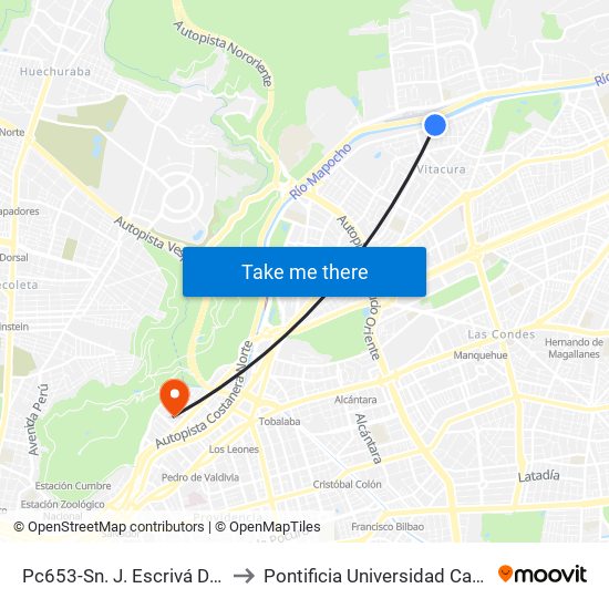 Pc653-Sn. J. Escrivá De Balaguer / Esq. Dr. Luis Batlle B. to Pontificia Universidad Católica De Chile - Campus Lo Contador map