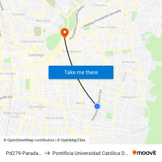 Pd279-Parada / Paseo Quilín to Pontificia Universidad Católica De Chile - Campus Lo Contador map