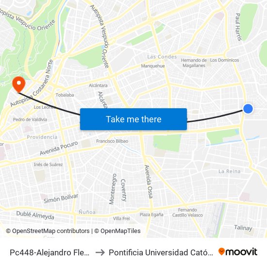 Pc448-Alejandro Fleming / Esq. Las Tres Marías to Pontificia Universidad Católica De Chile - Campus Lo Contador map