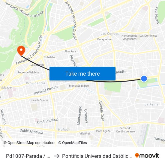 Pd1007-Parada / Parque Padre Hurtado to Pontificia Universidad Católica De Chile - Campus Lo Contador map