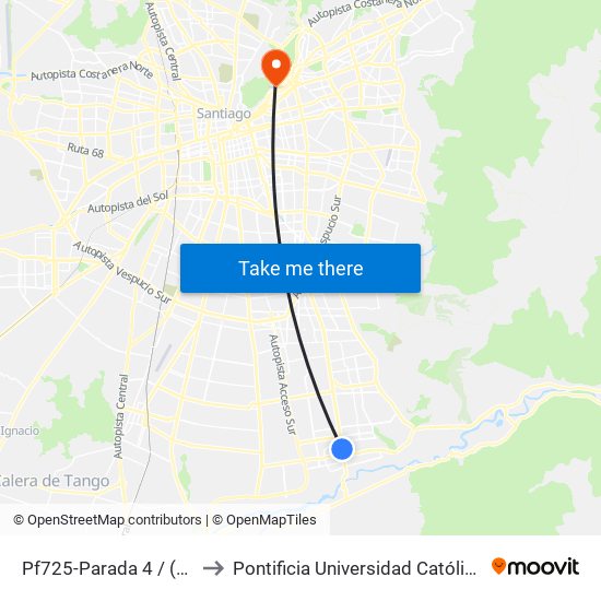 Pf725-Parada 4 / (M) Plaza De Puente Alto to Pontificia Universidad Católica De Chile - Campus Lo Contador map