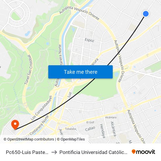Pc650-Luis Pasteur / Esq. Cuernavaca to Pontificia Universidad Católica De Chile - Campus Lo Contador map