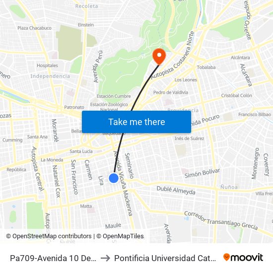 Pa709-Avenida 10 De Julio / Esq. Camilo Henríquez to Pontificia Universidad Católica De Chile - Campus Lo Contador map