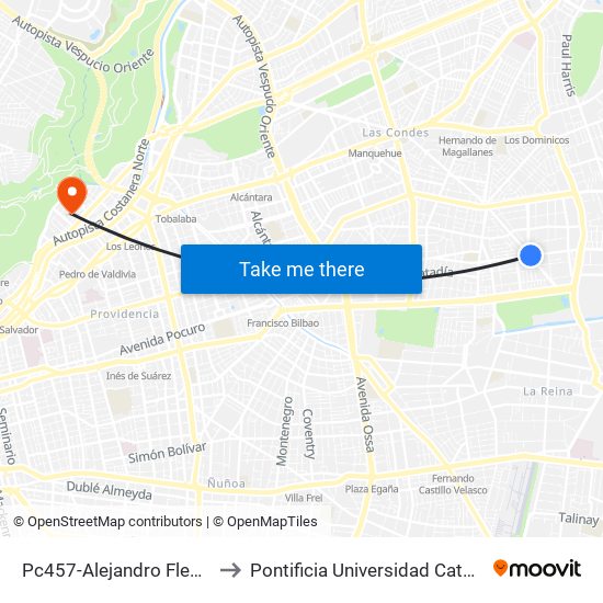Pc457-Alejandro Fleming / Esq. Cuarto Centenario to Pontificia Universidad Católica De Chile - Campus Lo Contador map