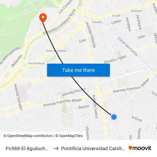 Pc988-El Aguilucho / Esq. Avenida Holanda to Pontificia Universidad Católica De Chile - Campus Lo Contador map